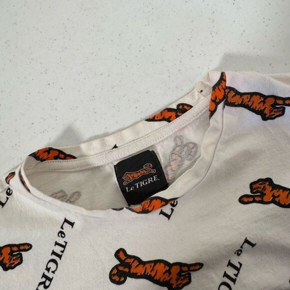 Le Tiger Men's Short Sleeve Tiger Logo T-Shirt White Orange Black Size Large - Picture 7 of 10